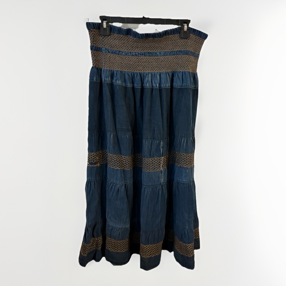 G-Unit Fashions Jean A- Line Denim Skirt Size XXL Embroidered Tiered 100% Cotton